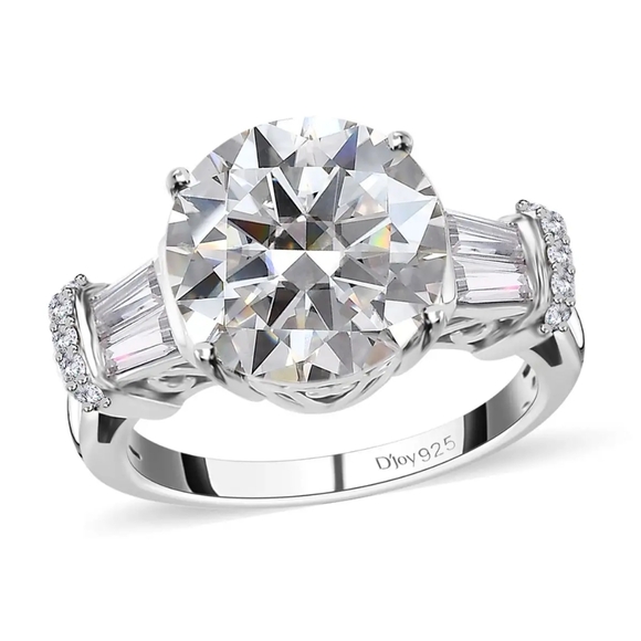 D'joy Jewelry - Authentic Moissanite Ring in Platinum Over Sterling Silver 5.10 ctw